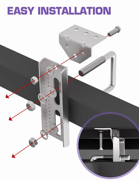8 Inch Heavy Duty Galvanized Boat Trailer Bunk Brackets Swivel-Top Kit 4 Pack With Hardware installation process shown