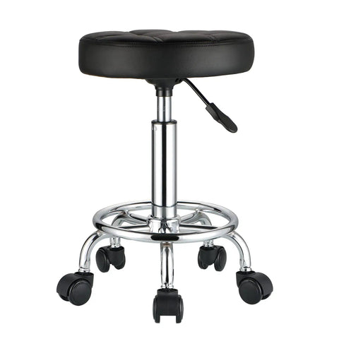 Round Rolling Stool With PU Leather Seat, Height Adjustable From 19.6 To 25.5 Inches, 360 Degree Swivel, Durable Wheels