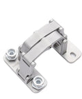 Pair Of Heavy Duty Concealed Door Hinges Precision Machined From Solid Stainless Steel showing angle with thick steel mount and hinge mechanism.