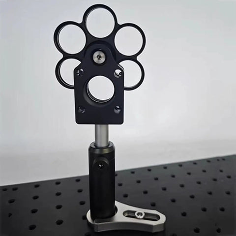 Pro-Grade 1 Inch Coaxial Filter Wheel With Cage Type Mount, 5/6-Position Rotary Holder For Telescope Filters, mounted on table.