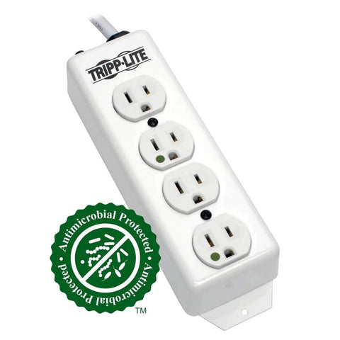Medical Grade Power Strip With 4 Hospital-Grade Outlets, 120V, 15 Ft Cord, heavy-duty metal enclosure, antimicrobial protection