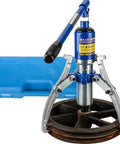 Rugged 5 Ton Hydraulic Gear Puller With Durable Alloy Steel Jaws And Two Inch Axial Travel For Stubborn Hub Bearing and Flange Extraction, shown with case.