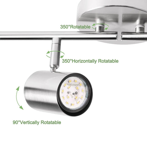 Close-up of rotatable head on 4 Light Brushed Nickel Track Lighting Kit With Adjustable GU10 Heads For Ceiling Install.