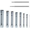 All In One Spark Plug And Plumbing Wrench Set Dual Ended Socket Wrenches for Shower Valves and Spark Plugs, 10 piece toolkit displayed