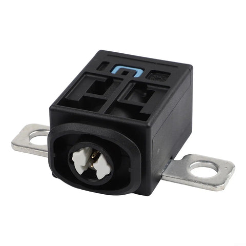 Kickass Power Disconnect Pyro Fuse Replacement For Tesla Model S X And Model 3 OEM Battery Cut Off Switch in black plastic, side angle view.
