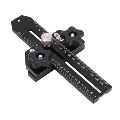 Beefy Aluminum Thin Rip Jig For Table Saw Guide With T Track Slider And Dual Scale, Pro Grade Narrow Rip Tool, top view.