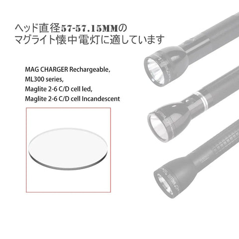 Tempered Glass Lens Upgrade For Maglite C And D Cell Full Size Flashlights Must Have Ultra Clear Shatterproof Scratch Resistant Fits Original Thickness Easy Install shown with Maglite flashlights