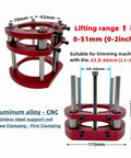 Heavy Duty Router Lift With No Sweat Measuring Gauge And Rock Solid Aluminum Router Table Insert Plate For Quick 65mm Motor Mount And Smooth Woodworking Trim Tasks Gold Finish, showing dimensions and lifting range