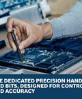 Person using precision handle from Two-In-One 42-Piece Extra Hard Precision And Standard Screwdriver Bit Set on electronic device.