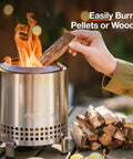 Tabletop Smokeless Fire Pit With Stand 7 Inch Stainless Steel Bonfire For Camping And Patio Wood Or Pellet Fueled Portable Fire Pit Lightweight At Only 2.3 Lbs in use with wood fuel