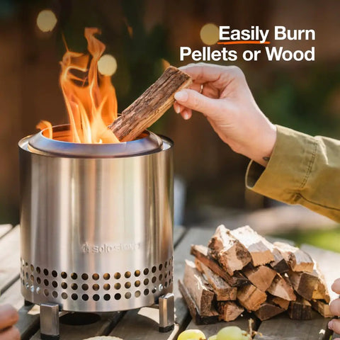 Tabletop Smokeless Fire Pit With Stand 7 Inch Stainless Steel Bonfire For Camping And Patio Wood Or Pellet Fueled Portable Fire Pit Lightweight At Only 2.3 Lbs in use with wood fuel