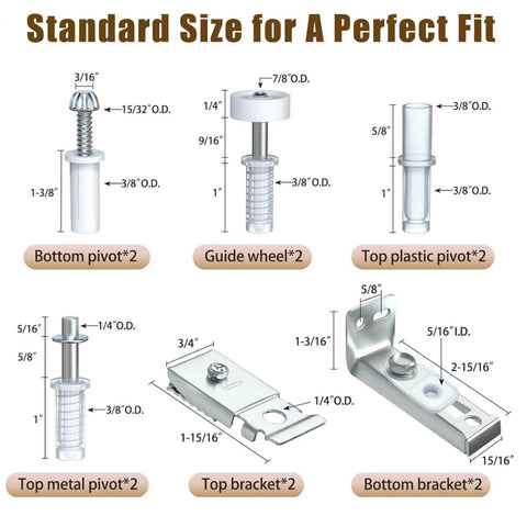 2 Pack Bifold Door Hardware Repair Kit with bottom pivots, guide wheels, top plastic pivots, metal pivots, brackets.