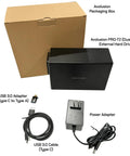 Top Shelf Dual Bay USB 3.0 External Hard Drive Yields Knockout 44Tb Storage set with accessories including power adapter and cables.