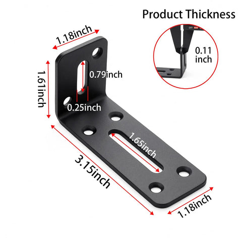 Beefy Heavy Duty L Shaped Shelf Brackets Set Of 6 In Black Alloy Thickened 0.11 Inch arms with precise measurements shown