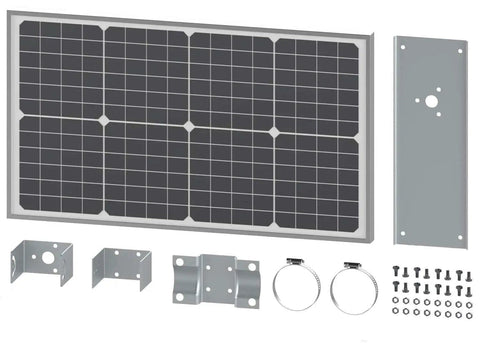 30 Watt Monocrystalline Solar Panel Kit For Automatic Gate Openers AX30 Compatible, mounting brackets and screws included