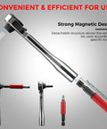 12-In-1 Portable Bike Repair Kit with aluminum ratchet wrench and magnetic extension rod, parts shown separately and combined.