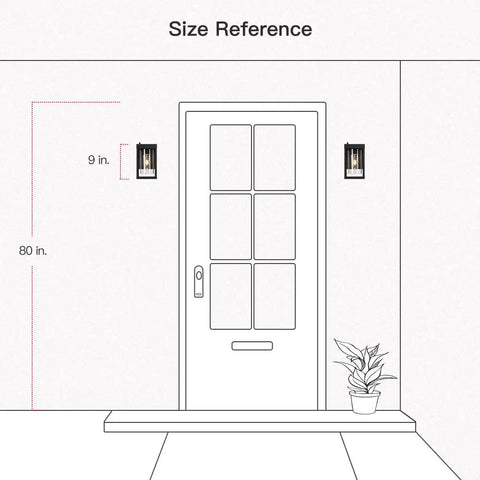 Illustration of 2 Pack Black Outdoor Wall Light Fixtures Dusk To Dawn Exterior Lantern Sconce 9 Inch beside door for size reference.