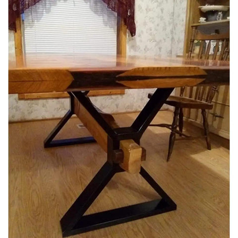 Side view of Beefy Industrial Metal Table Legs Set Of 2 For Heavy Duty Desks And Furniture, 28 Inch Tall And 23.6 Inch Wide