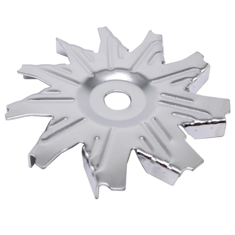 Beefed Up Alternator Fan And Pulley Kit For Chevy Small Block 327 350 383 400 Fits 1957 Through 1985 Chrome Fan close-up view