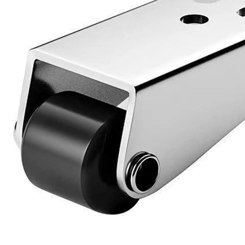 Close-up of Bulletproof 8 Pack Vertical Track Roller for Barn and Sliding Doors with black caster and chrome housing.