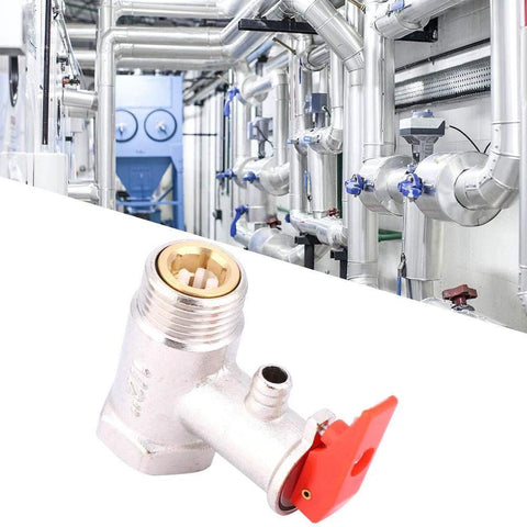Brass-plated water heater pressure relief valve with red lever, 0.9 MPa, G1/2in threaded