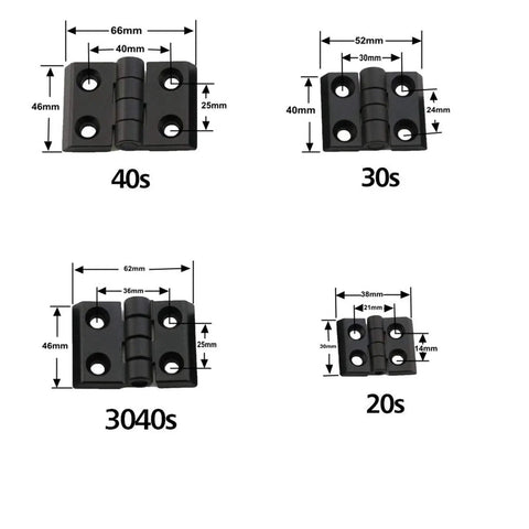 Black Metal Door Frame Hinges With Screws And T Nuts For Slotted Aluminum Extrusion Profiles 2020 3030 4040 Series sizes 20s to 40s