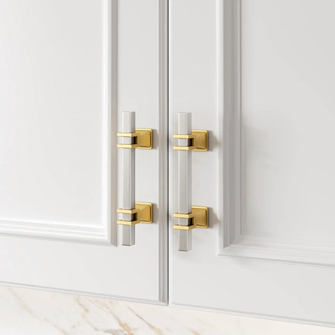 10 Pack Brushed Satin Silver And Gold T Bar Cabinet Pulls Slick 3 Inch Zinc Alloy Drawer Handles on white cabinet doors