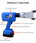 30Mm Portable Cordless Hydraulic Cable Cutter With Charging Base showing function labels and features for easy operation and handling.
