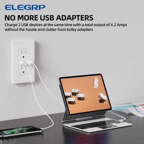 15 Amp USB Wall Outlet With Dual USB Ports Type A And Type C, 21W Fast Charging Receptacle on wall, charging laptop