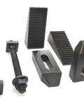 M6 Clamp Kit Set for 3 Inch and 4 Inch Rotary Tables showing step blocks, tee bolts, and flanged nuts in heavy duty steel.