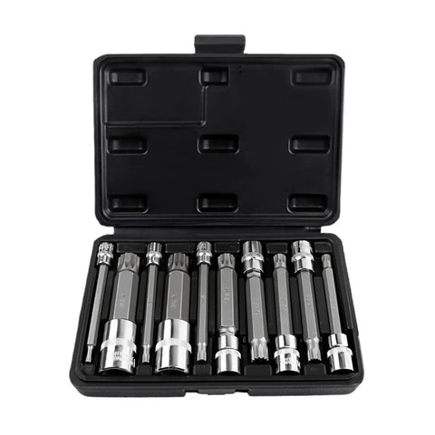 Top Shelf 10 Piece S2 Steel Torx Star Bit Socket Set With Heavy Duty Quick Wrench Repair Tools For Rusted Bolts And Stuck Screws That Save Time, open case