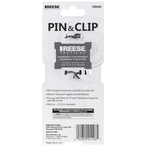 Black Tactical E Coat Pin And Clip For Five Eighth Inch Receiver Pull Pin Style With Rugged Knurled Texture packaging