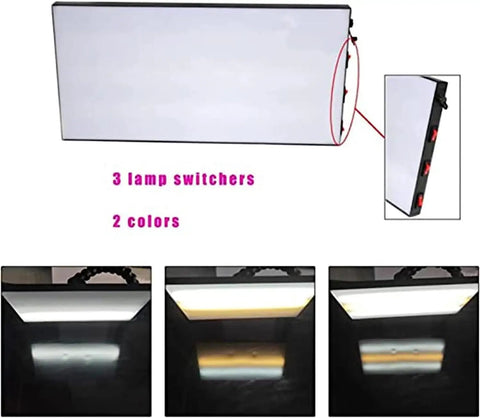 Paintless Dent Repair Kit For Cars And Motorcycles With LED Detection Light Panel, 14x7 inches, showing light settings