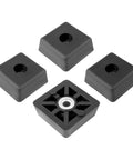 Four Heavy Duty Black Square Rubber Feet Bumpers With Removable Metal Insert For Rock Solid Knockout Cushioning on tables and desks.