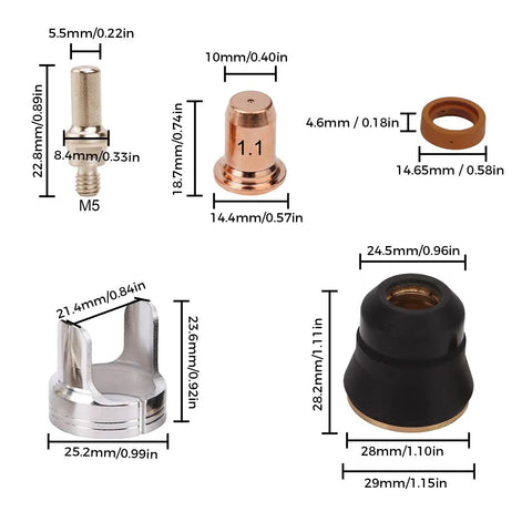 IPT40 Tip Electrode Kit Replacement For CUT 55DS Pro And CUT 65DS Plasma Cutters, 1.1mm Torch Tip Nozzle, 60A Current, 24 Pcs