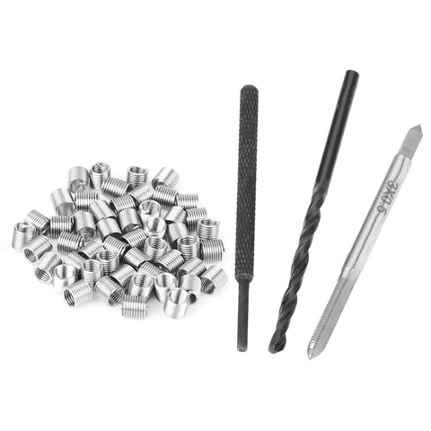 50 Pieces Stainless Steel Helicoil Thread Repair Kit M3 X 2D Set for Aluminum and Soft Metals with inserts, drill bit, and tap tool.