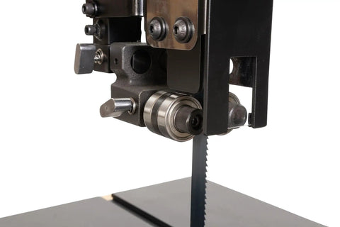 Close-up of ArmorGlide 18-Inch Woodworking Bandsaw With 5 HP 230V 1Ph Power, PM1800BT Model showing micro-adjust bearing guides