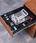 Open drawer of Rolling 3 Drawer Office Filing Cabinet With Lock, Mobile Printer Stand Under Desk Storage, A4 document holders visible