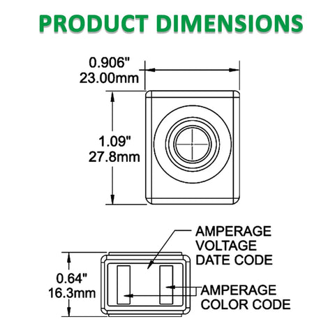 Product dimensions illustration for Straight Up 200 Amp Mrbf Marine Battery Fuse With 58V Dc Max Rating And Ip66 Waterproof Build.