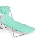 Teal Open Face Chaise Lounge With Face Cavity Design, Arm Slots, And Plush Pillow, Ultra Lightweight Foldable Tanning Lounger