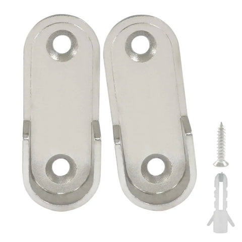 Two Pack Oval Closet Rod End Supports Flanges In Zinc Alloy Nickel Plated Finish, Rust Resistant Pole Brackets For 15mm x 30mm Oval Rods, Includes 4mm x 20mm Screws And Wall Anchors For Easy Install, with screw and anchor