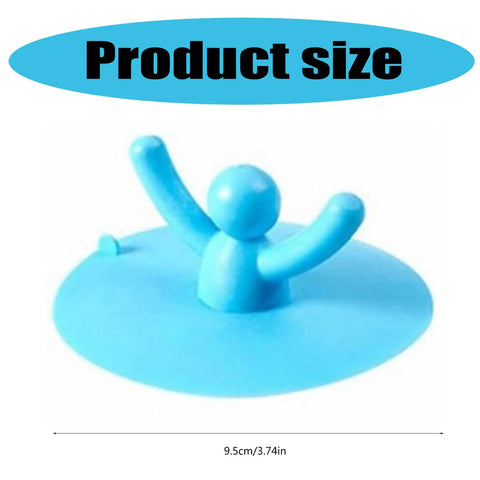 Shower Bathtub Drain Covers, Food Grade Silicone, Kitchen, Green, 9.5cm drain stopper with small person design, blue color.