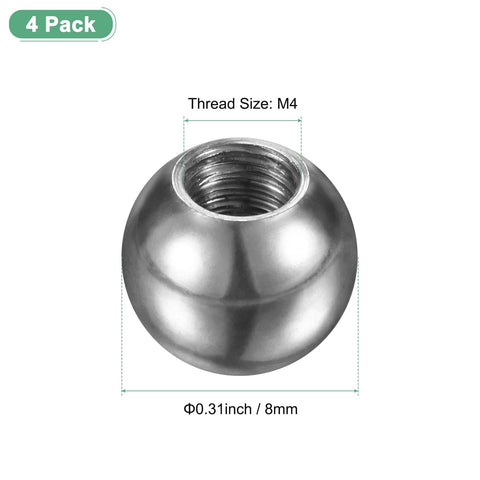 Close-up of M4x8mm Stainless Ball Nut Knob Set showing 304 stainless steel construction with M4 thread, 8mm size, 4 pack.