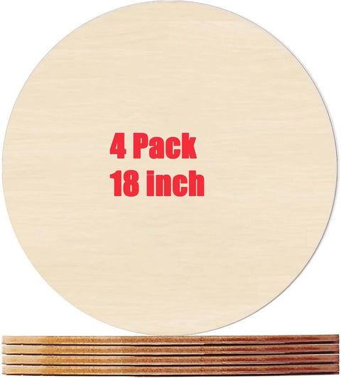 Four 18-inch round unfinished plywood boards with smooth light-wood surface for crafts
