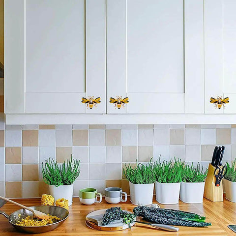 Kick Up Your Home Game With These Sparkling Rhinestone Bee Cabinet Knobs Durable Zinc Alloy Six Piece Furniture Drawer Pulls For Kitchen Bedroom Closet Setup That Truly Look So Fresh on white kitchen cabinets with bee motifs.