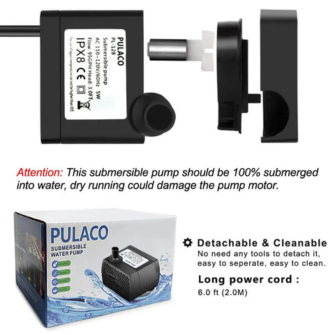 Ultra Quiet Mini Submersible Water Pump 95 GPH 5W with 3.3 Ft Tubing for Aquarium Fish Tank Pond Fountain and Hydroponics in packaging