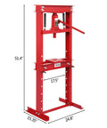 12 Ton Hydraulic Shop Press With H Frame And Adjustable Table Height, benchtop metal garage floor press with plates, red finish