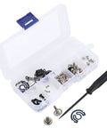 Super Tight Industrial Sewing Machine Screw Kit With Stainless Steel Shrapnel And Needle Parts To Fix Presser Feet Bobbins Fast in a clear toolbox.