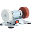 Rock Solid 150W Desktop Electric Grinding Machine Featuring Hella Strong Dual Spin Polisher on metal base with dual grinding wheels.
