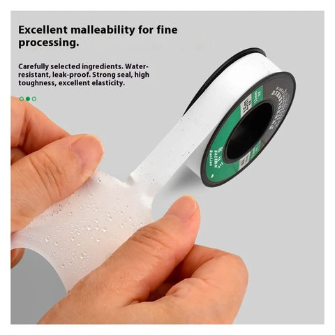 Heavy Duty Pipe Thread Sealing Tape For Plumbing And Gas Lines Flexible Winding Teflon Sealant Fits Various Pipes And Joints 15 Meter Long Roll in hand showcasing elasticity and water resistance.